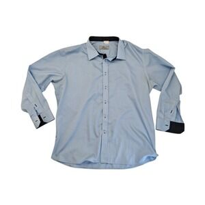 Brioni Dress Shirt Mens 2XL Blue Herringbone Long Sleeve Contrast Cuff 46 18